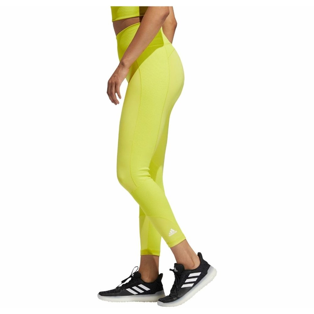 Adidas Aeroready Rib Tight Women's 7/8th High Rise Training Sport Yellow GT6256 - Picture 11 of 12